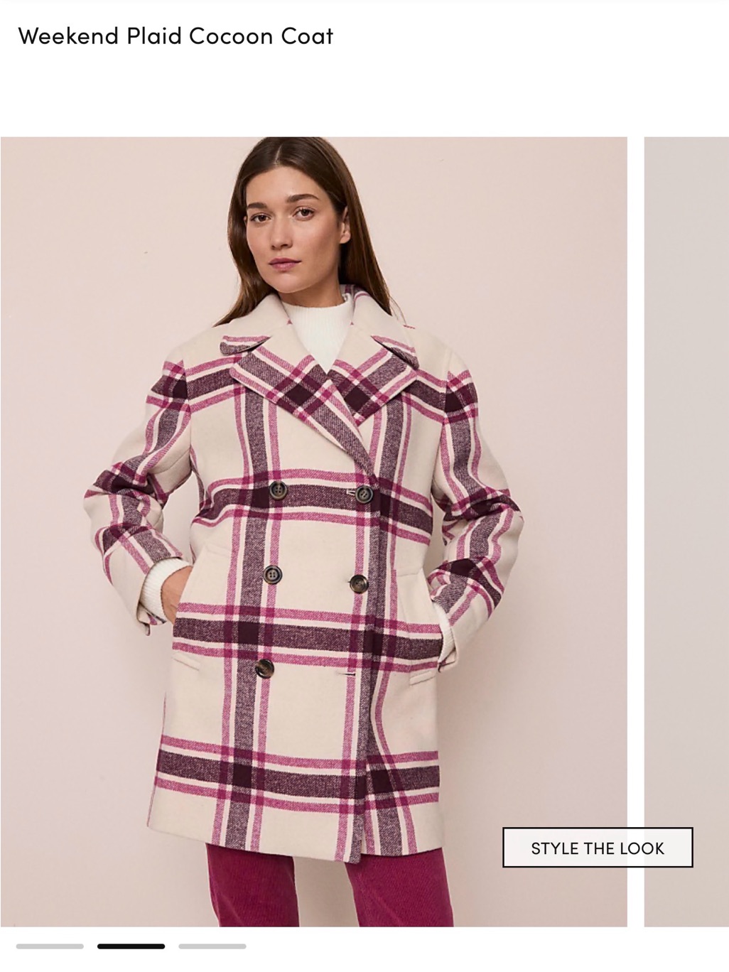 Ann Taylor Weekend Plaid Cocoon Coat - Cream & Magenta Size Xxl